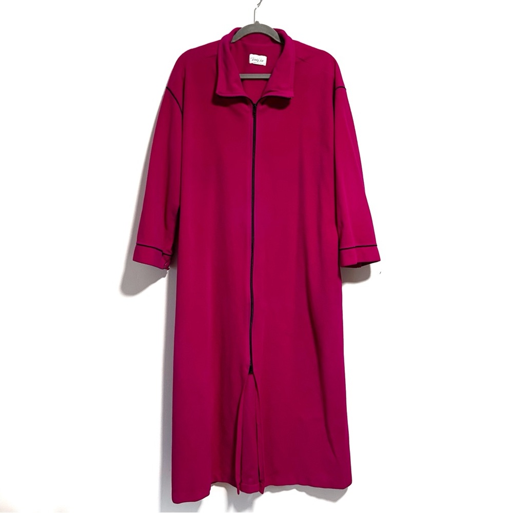 Vintage Vanity Fair Women's Long Housecoat Robe in Fuchsia Pink Large Zipper